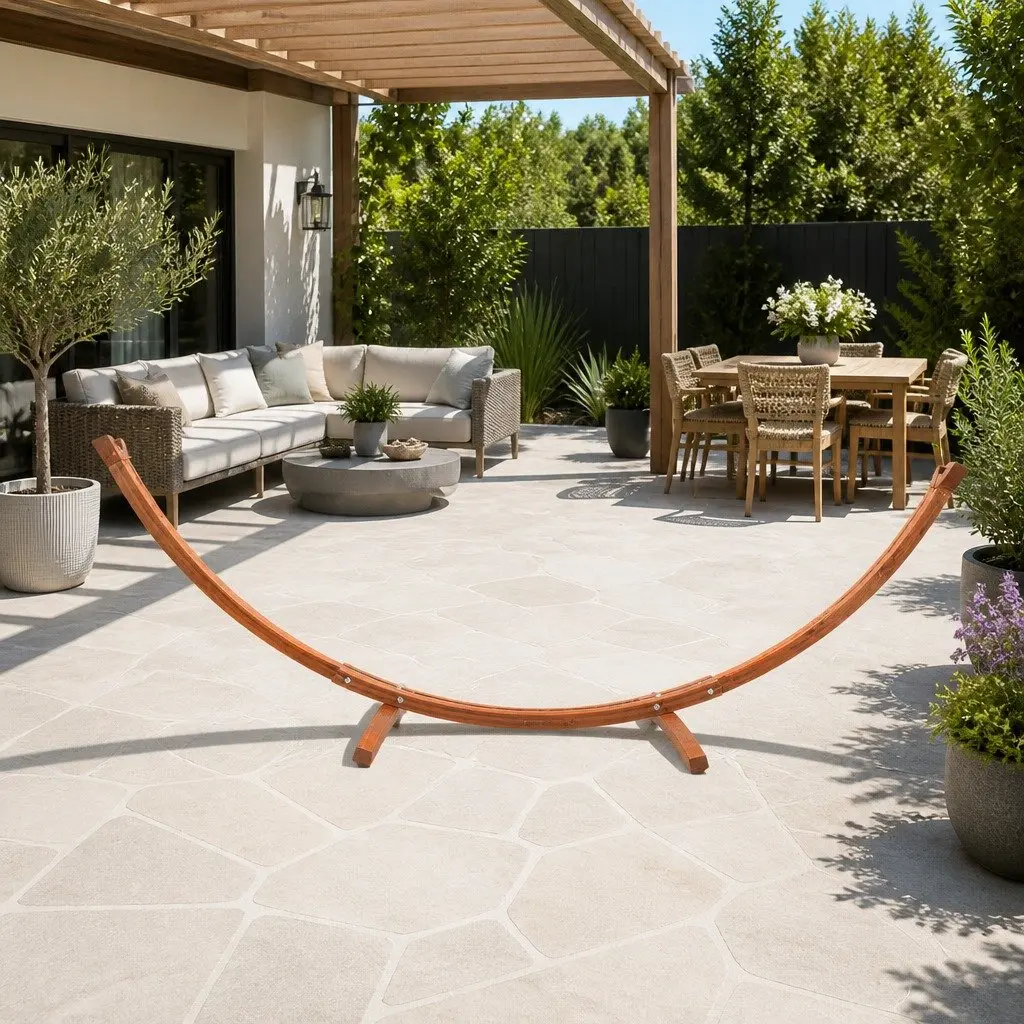 Hammock Stand Indoor Outdoor Larch Wood Frame 315cm Curved 2 Person
