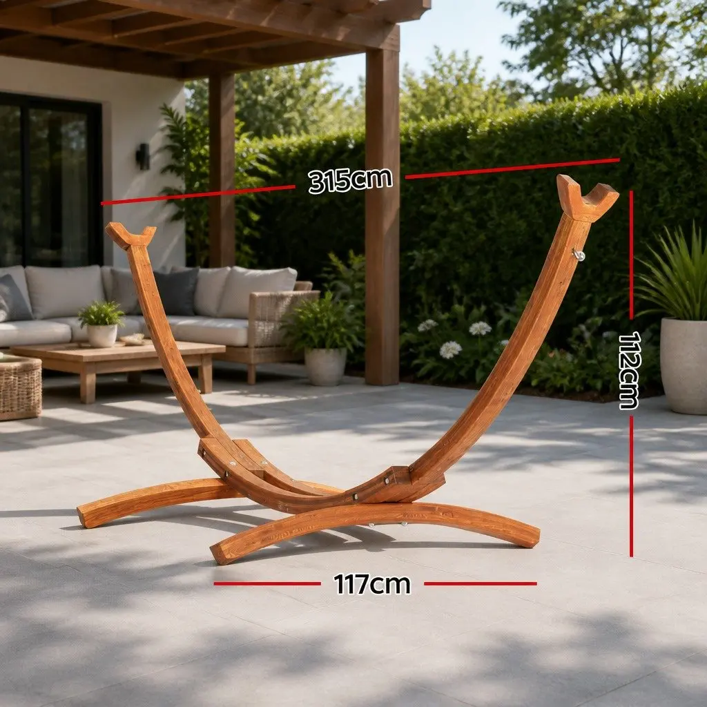 Hammock Stand Indoor Outdoor Larch Wood Frame 315cm Curved 2 Person