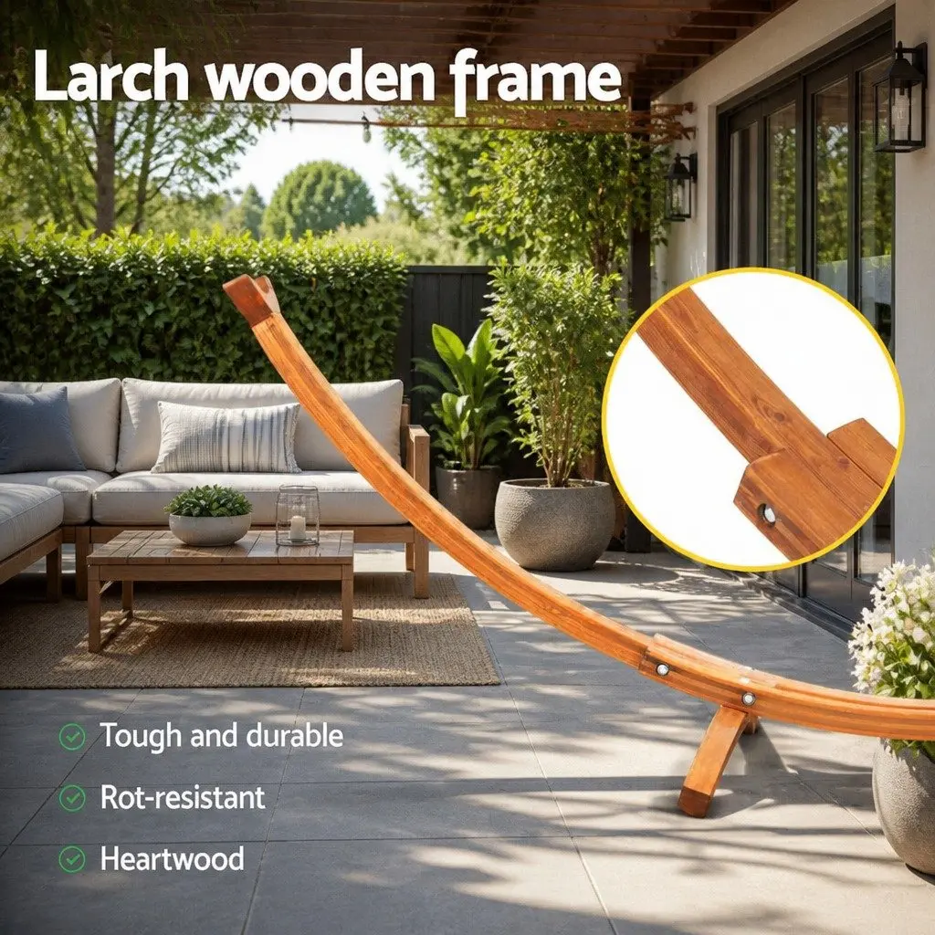 Hammock Stand Indoor Outdoor Larch Wood Frame 315cm Curved 2 Person