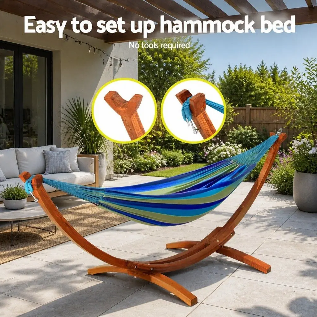 Hammock Stand Indoor Outdoor Larch Wood Frame 315cm Curved 2 Person