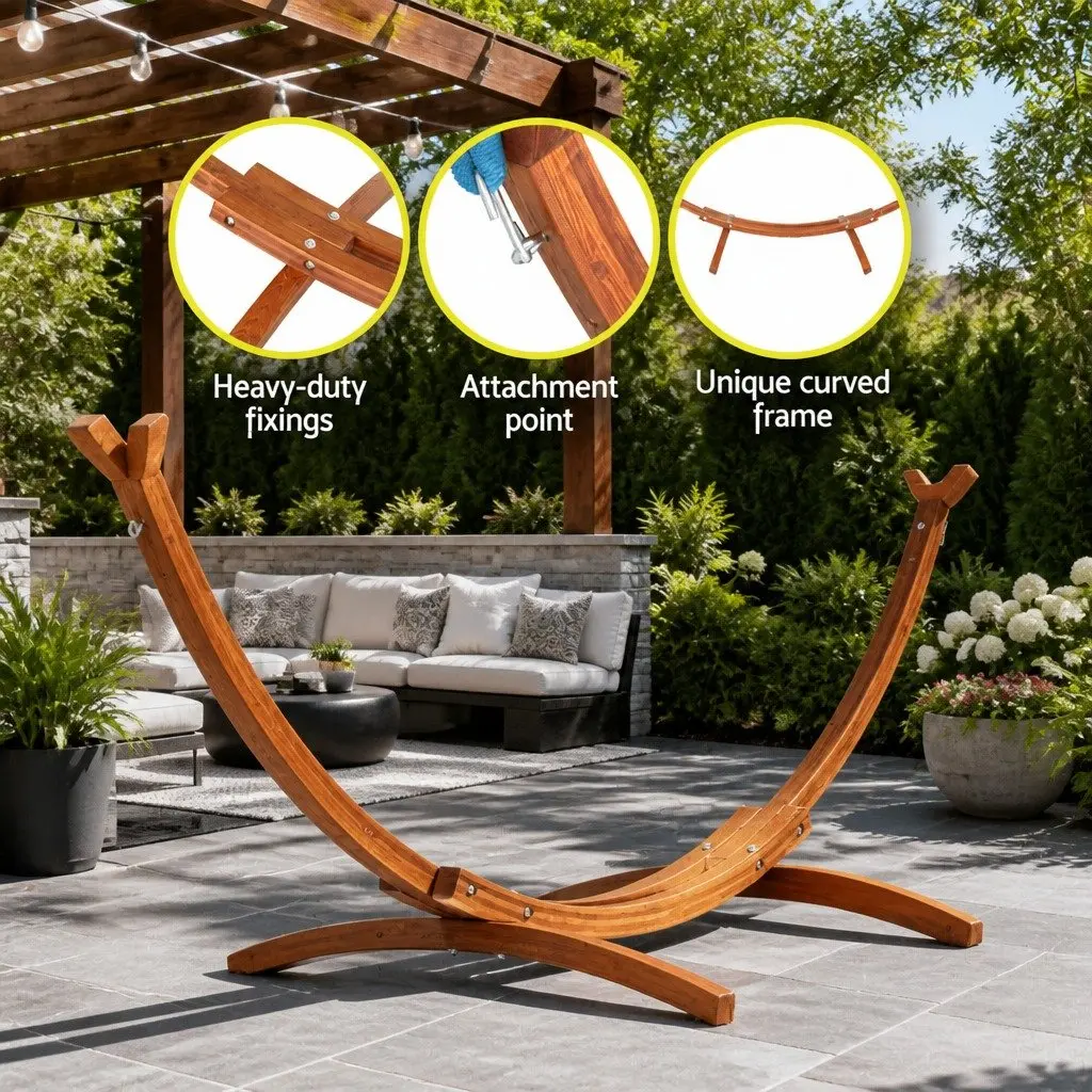 Hammock Stand Indoor Outdoor Larch Wood Frame 315cm Curved 2 Person