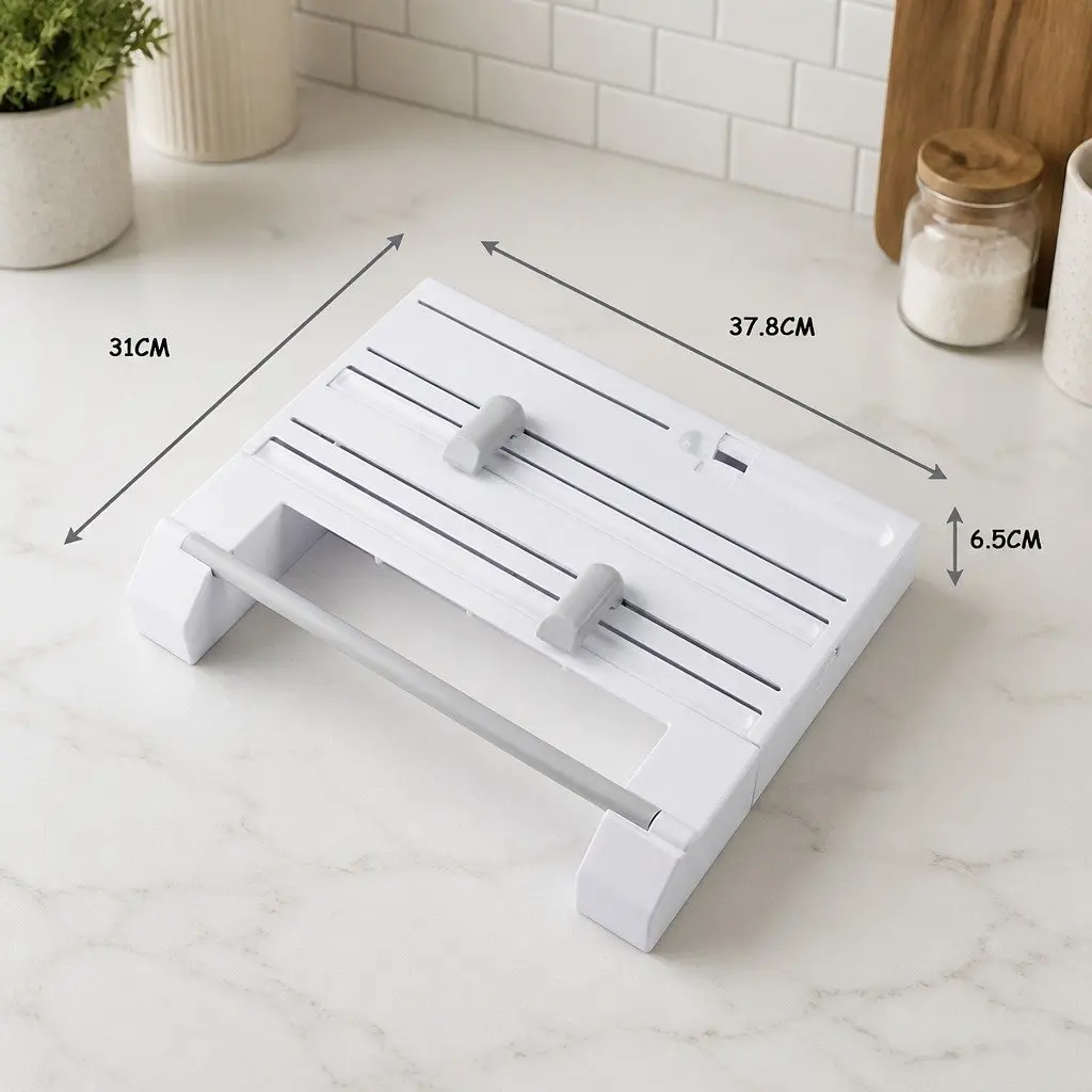 Wall Mounted Kitchen Rack Paper Towel Holder Foil Plastic Wrap Dispenser White 37.8cm x 31cm x 6.5cm