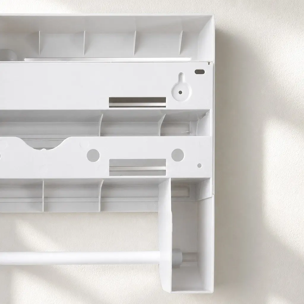 Wall Mounted Kitchen Rack Paper Towel Holder Foil Plastic Wrap Dispenser White 37.8cm x 31cm x 6.5cm