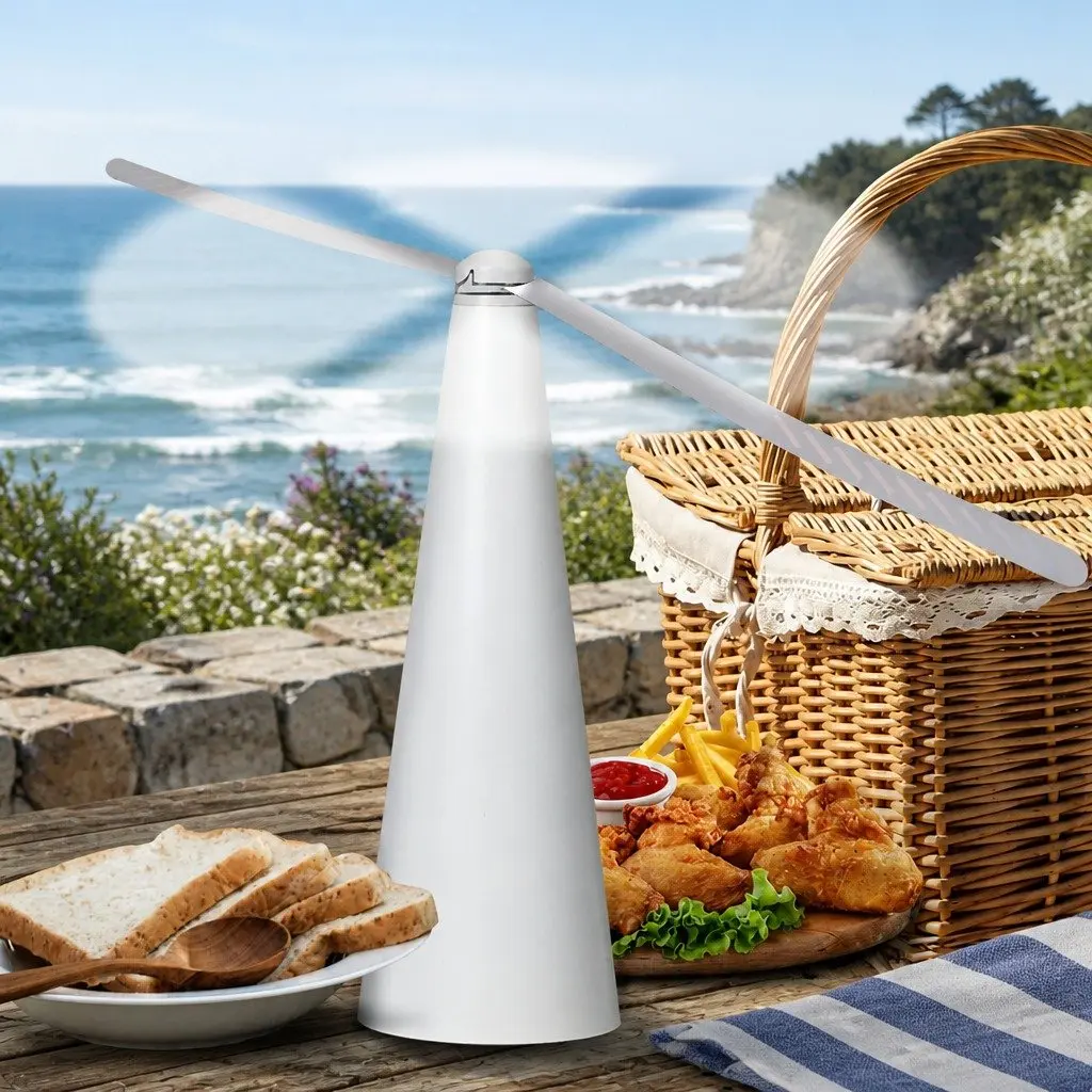 Fly Repellent Fan Tabletop Deterrent Outdoor Picnic BBQ Food Protection Safe