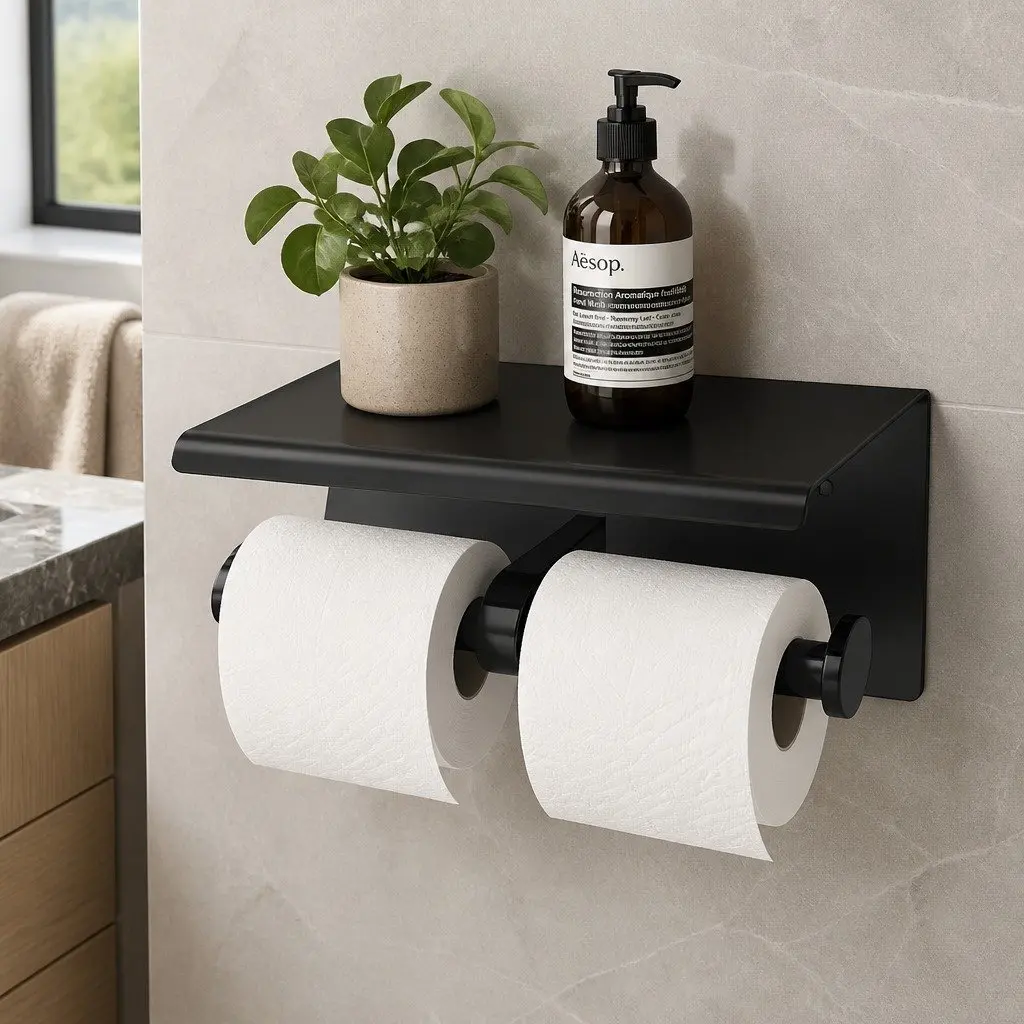 Toilet Paper Holder Double Roll Wall Mount Stainless Steel Bathroom Storage