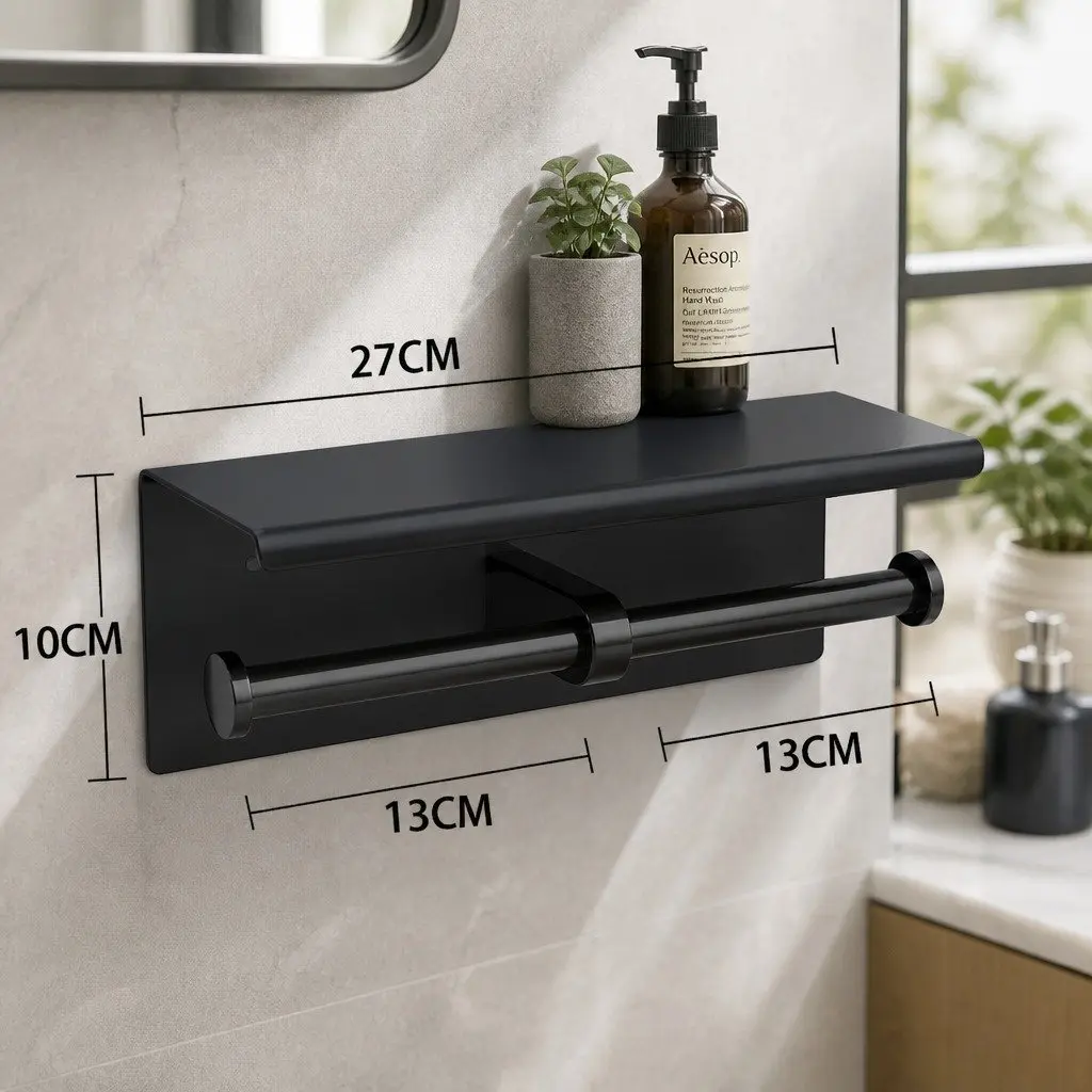 Toilet Paper Holder Double Roll Wall Mount Stainless Steel Bathroom Storage