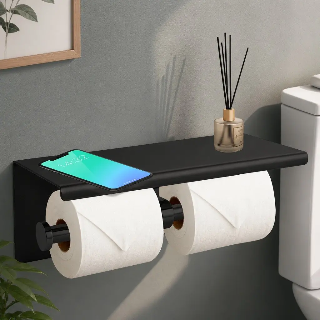 Toilet Paper Holder Double Roll Wall Mount Stainless Steel Bathroom Storage