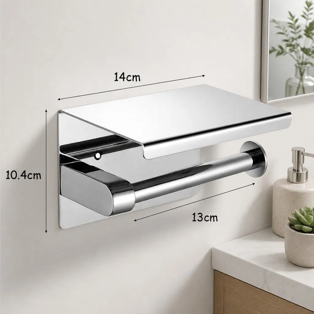 Toilet Paper Holder Wall Mount Bathroom Storage Silver 14cm L x 10cm W x 10cm H