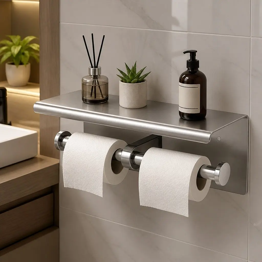 304 Stainless Steel Toilet Paper Holder with Multi-Function Storage