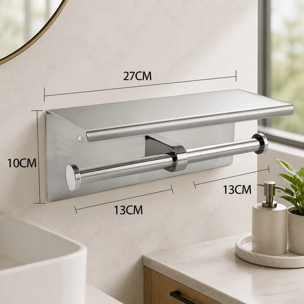 304 Stainless Steel Toilet Paper Holder with Multi-Function Storage