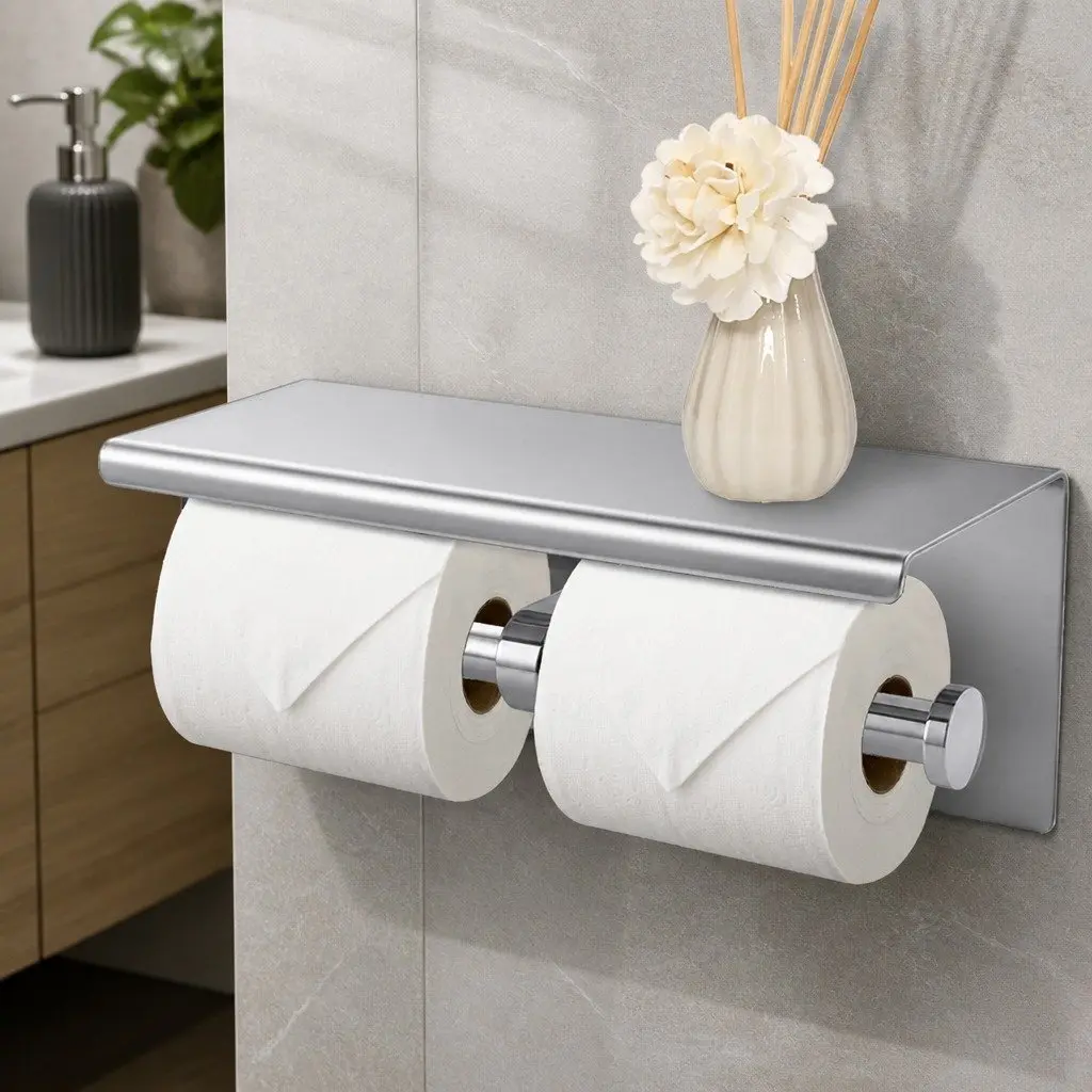 304 Stainless Steel Toilet Paper Holder with Multi-Function Storage
