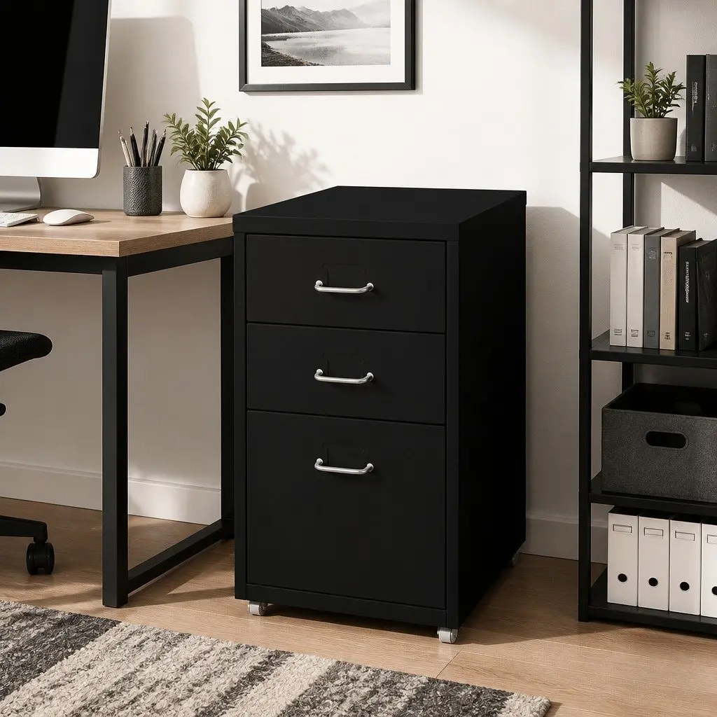 3 Drawer Filing Cabinet Steel Office Storage Organizer Compact 41cm x 28cm x 48cm