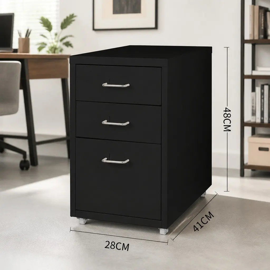 3 Drawer Filing Cabinet Steel Office Storage Organizer Compact 41cm x 28cm x 48cm