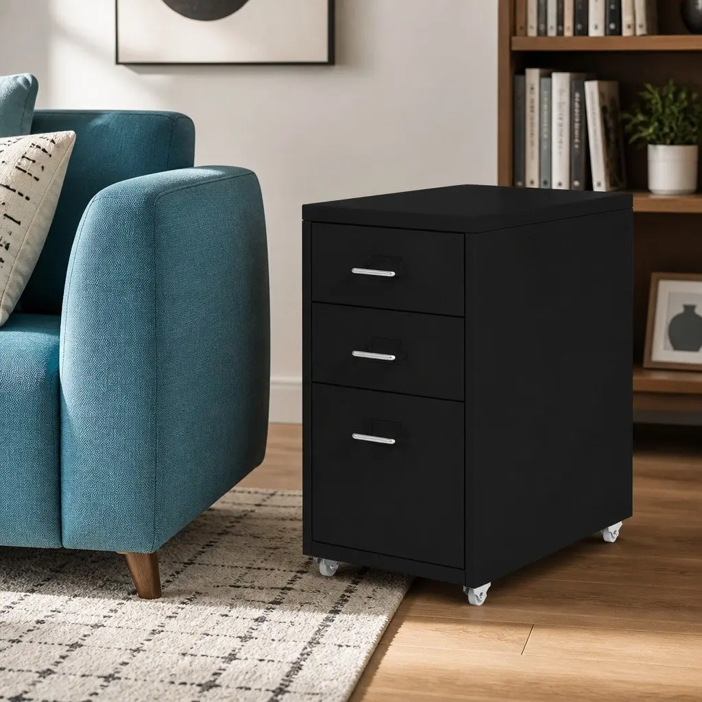 3 Drawer Filing Cabinet Steel Office Storage Organizer Compact 41cm x 28cm x 48cm