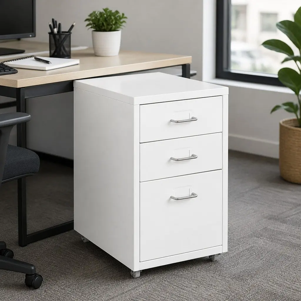 Filing Cabinet 3 Drawer Office Storage Organizer Steel Frame Compact Desk Unit