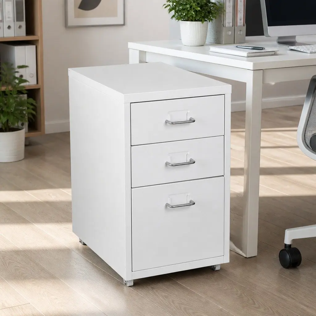 Filing Cabinet Office Storage Organizer 3 Drawer Compact Steel Frame