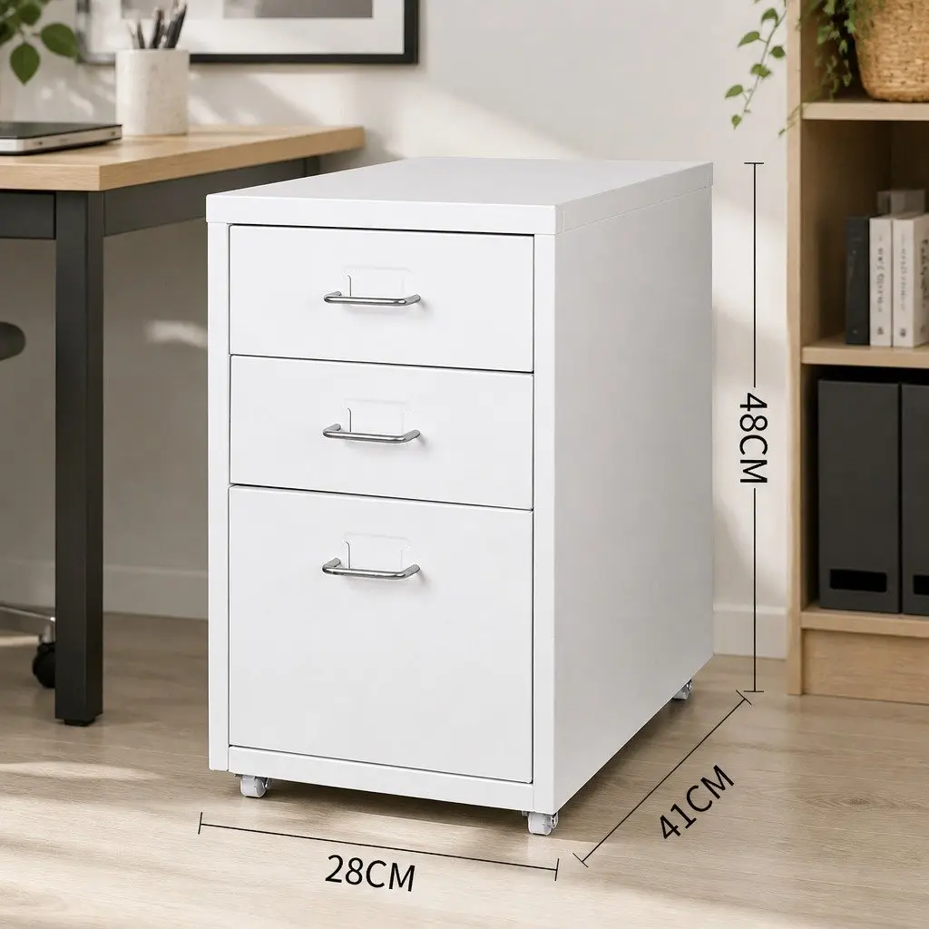 Filing Cabinet Office Storage Organizer 3 Drawer Compact Steel Frame