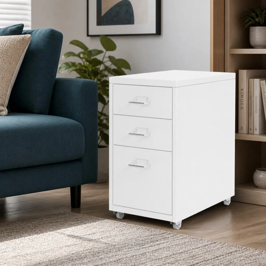 Filing Cabinet Office Storage Organizer 3 Drawer Compact Steel Frame