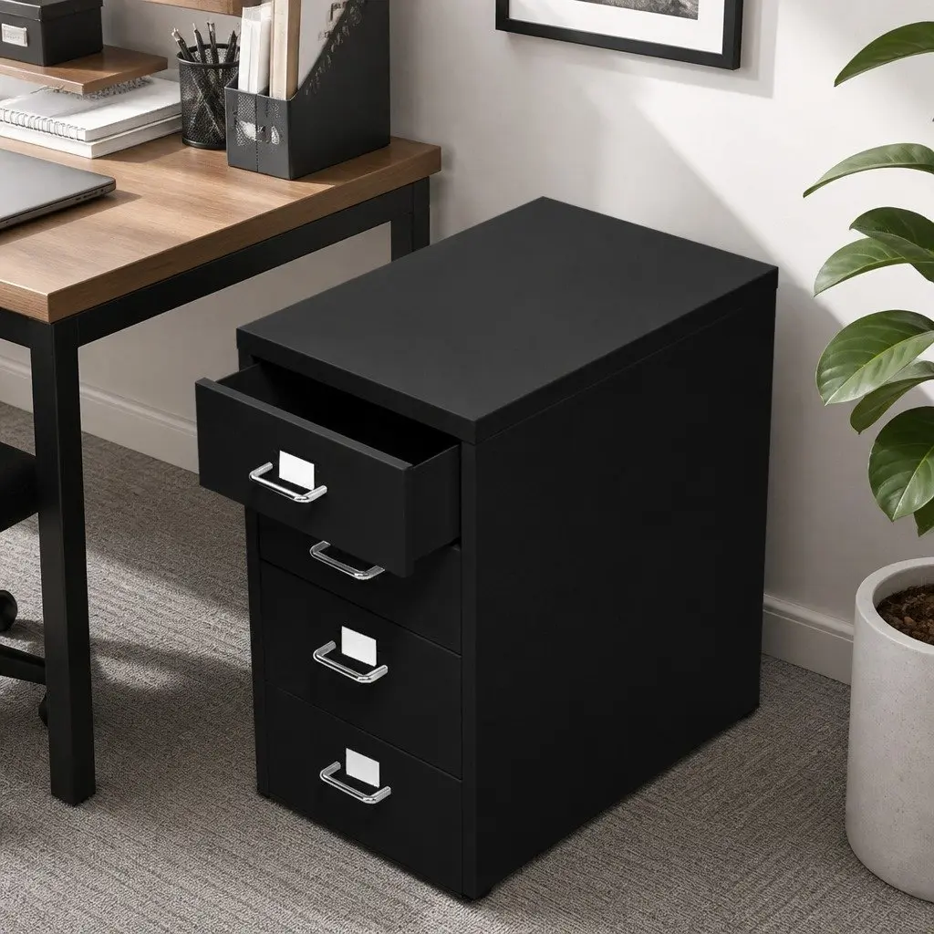 6 Drawer Filing Cabinet Office Storage Organizer Steel Black 41cm W x 28cm D x 68cm H