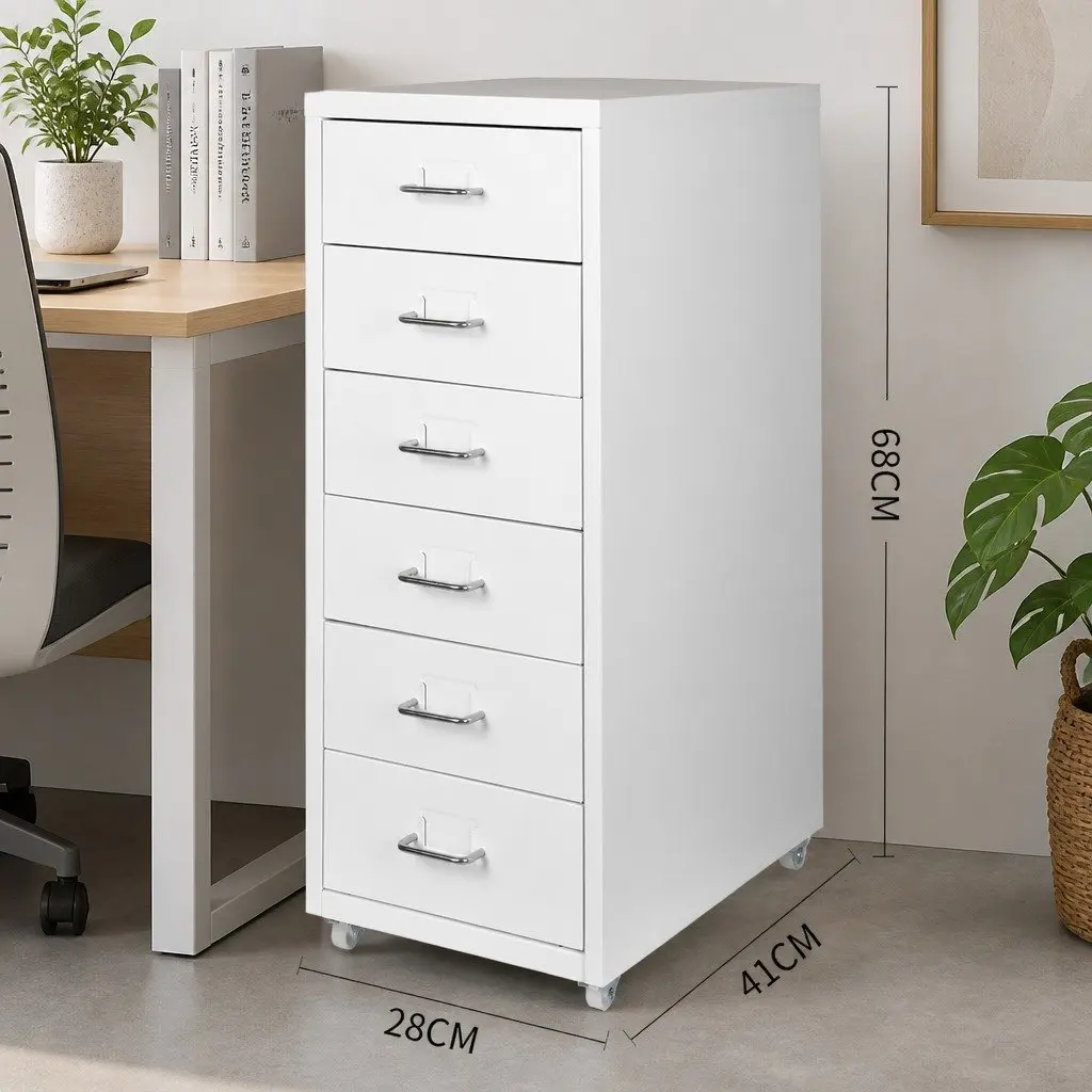 6 Drawer Filing Cabinet Office Storage Organizer Steel Frame White Desktop
