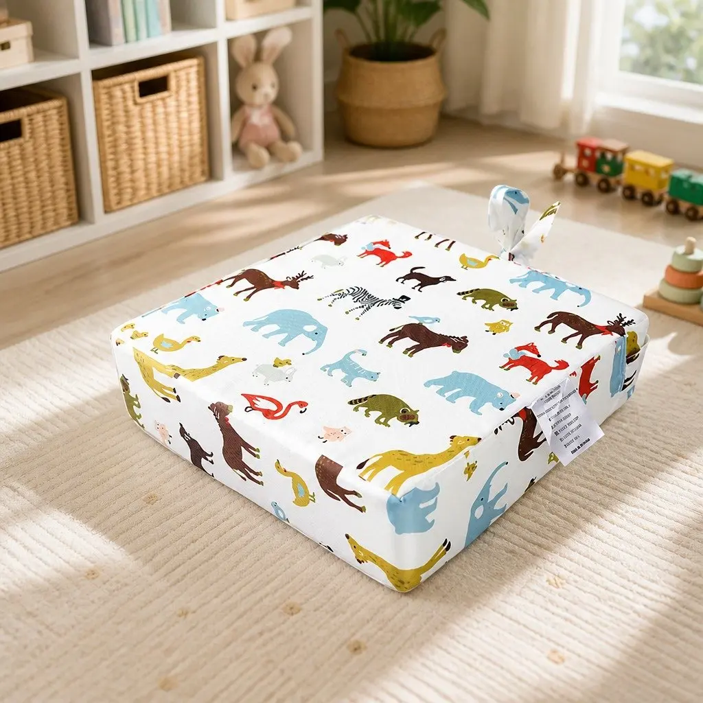 Kids Chair Cushion Booster Seat Pad High Raise Baby Dining Beige Removable Cover