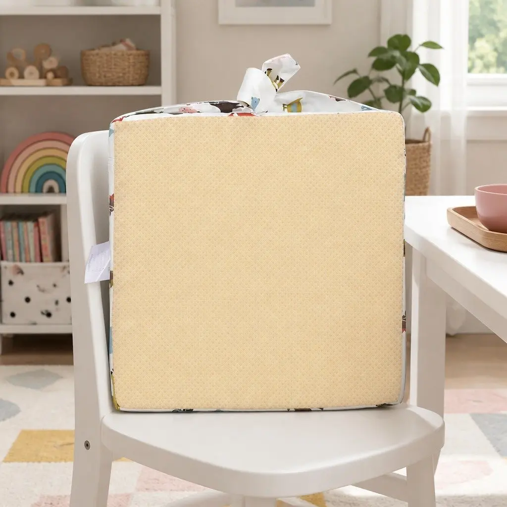 Kids Chair Cushion Booster Seat Pad High Raise Baby Dining Beige Removable Cover