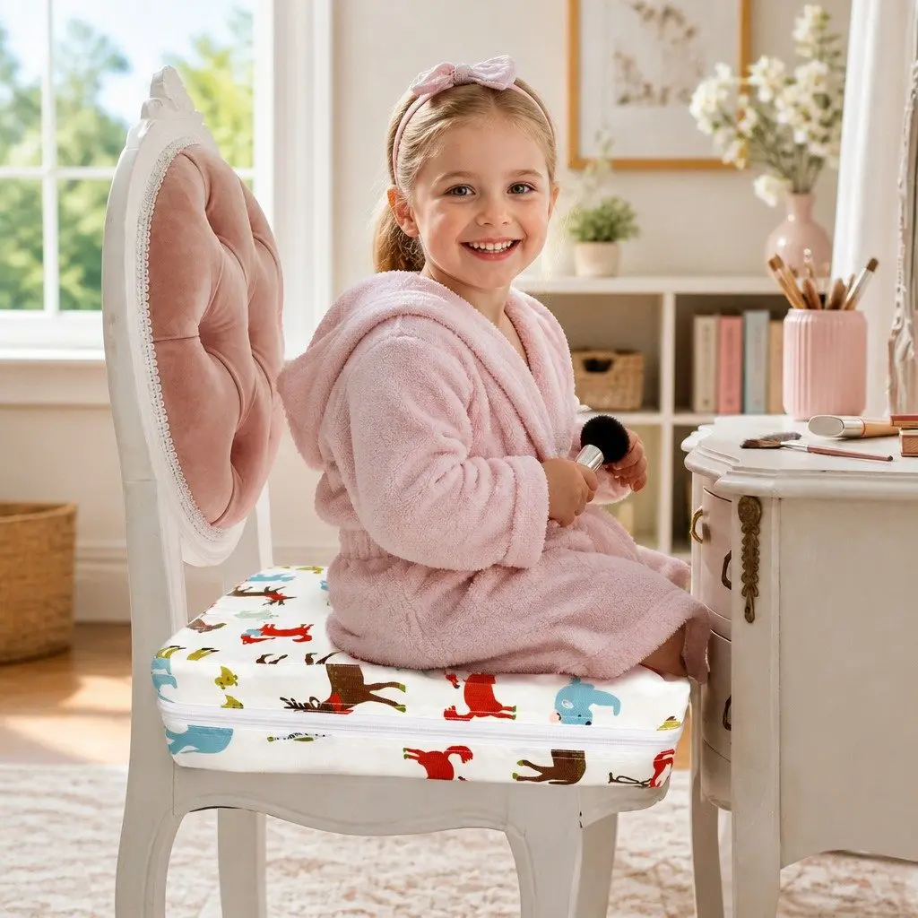 Kids Chair Cushion Booster Seat Pad High Raise Baby Dining Beige Removable Cover