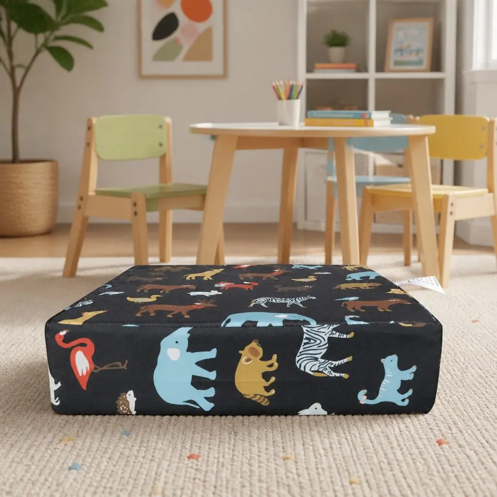 Kids Chair Cushion for Dining Homework 32.5cm Black Cotton Linen