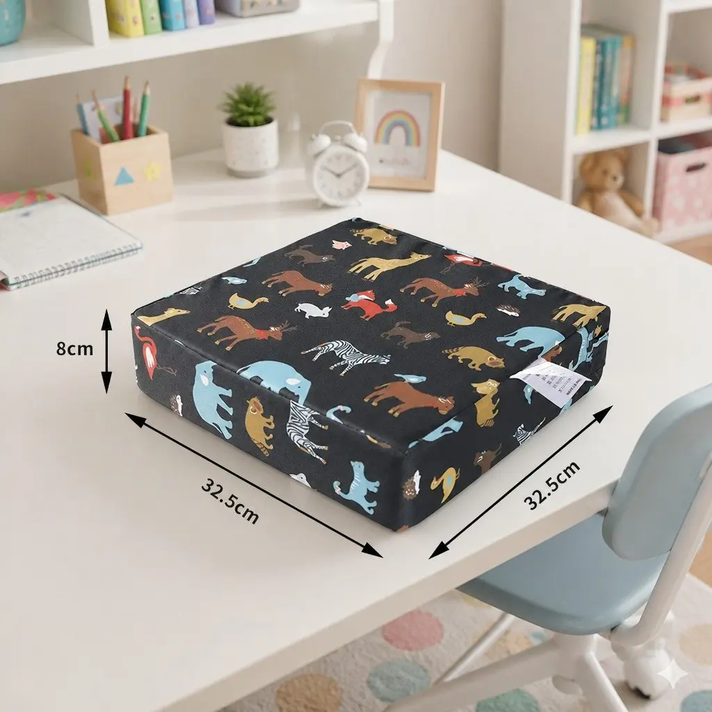Kids Chair Cushion for Dining Homework 32.5cm Black Cotton Linen