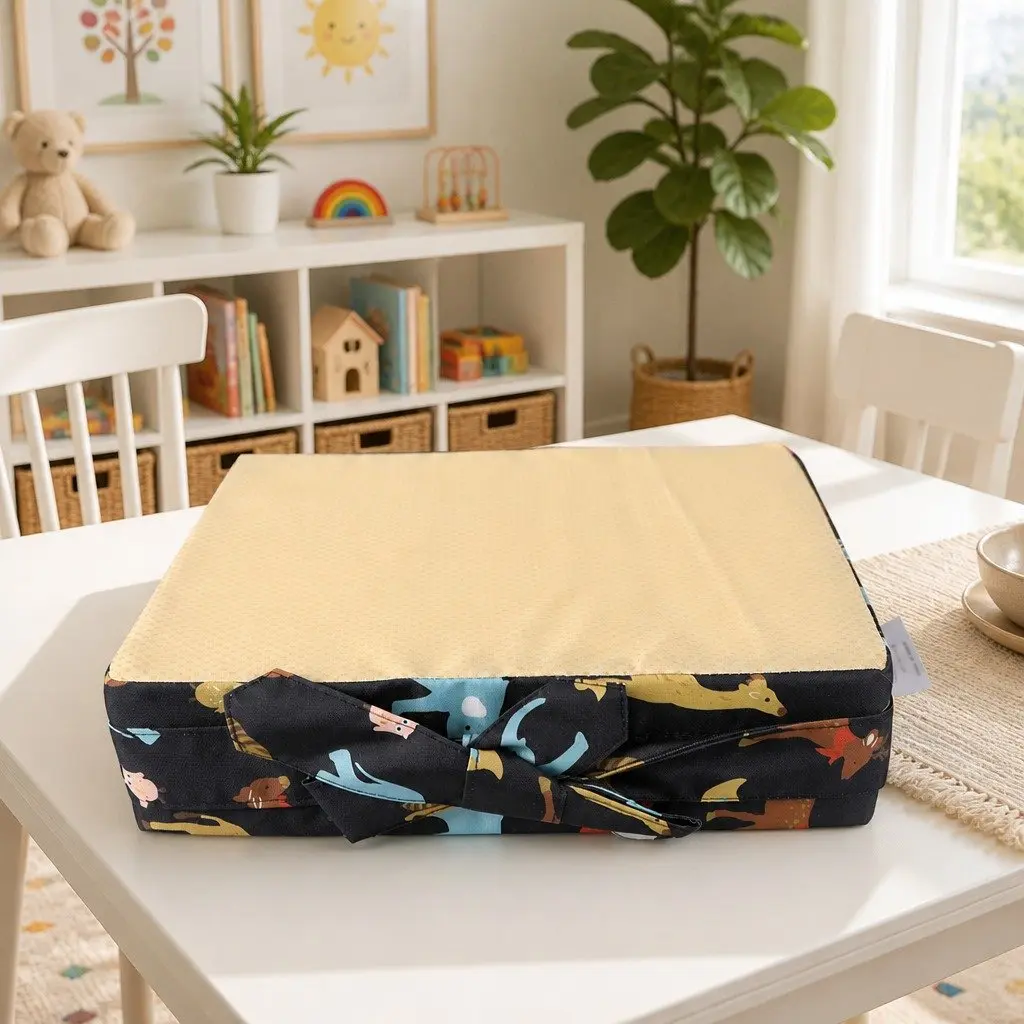 Kids Chair Cushion for Dining Homework 32.5cm Black Cotton Linen