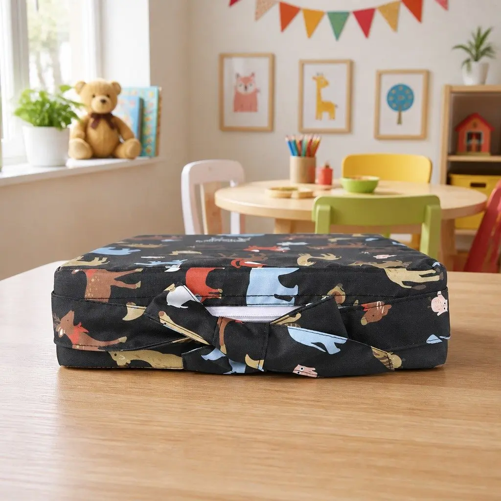 Kids Chair Cushion for Dining Homework 32.5cm Black Cotton Linen