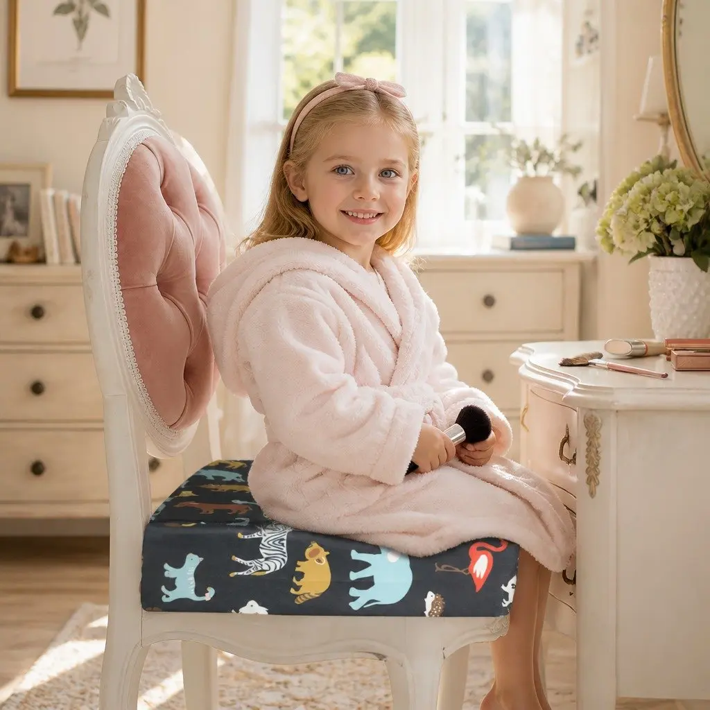 Kids Chair Cushion for Dining Homework 32.5cm Black Cotton Linen