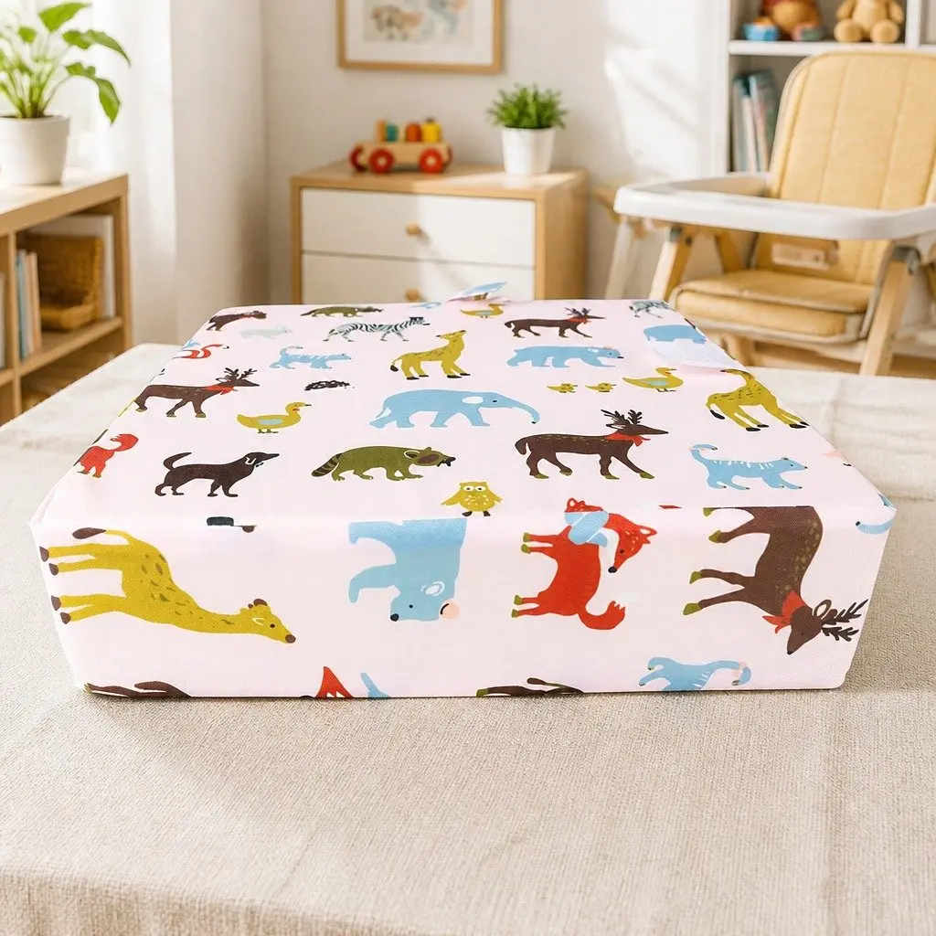 Kids Chair Cushion for Dining and Working Height Baby Pink Cotton Linen 32.5cm x 32.5cm x 8cm Removable Cover High-Density Foam Filling