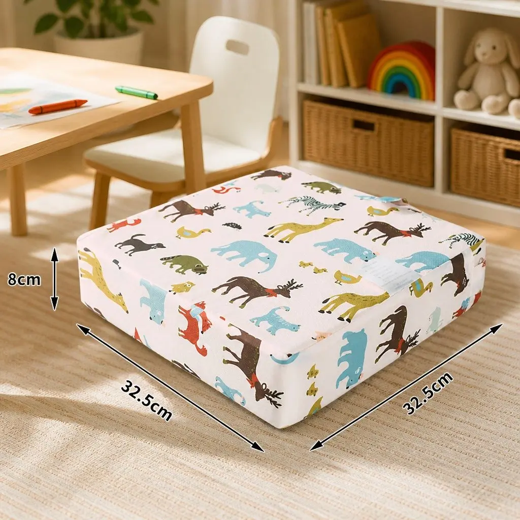 Kids Chair Cushion for Dining and Working Height Baby Pink Cotton Linen 32.5cm x 32.5cm x 8cm Removable Cover High-Density Foam Filling