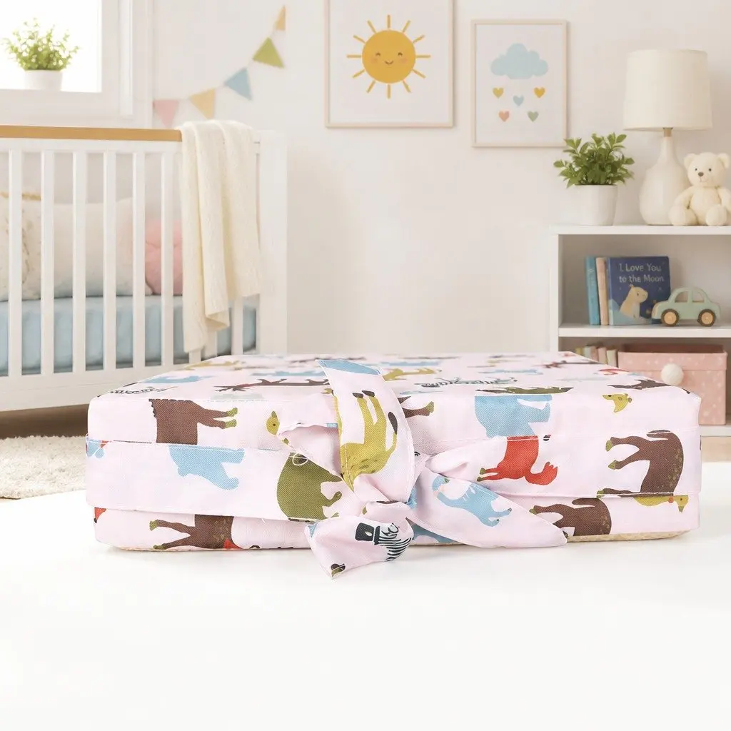 Kids Chair Cushion for Dining and Working Height Baby Pink Cotton Linen 32.5cm x 32.5cm x 8cm Removable Cover High-Density Foam Filling