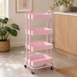 4-Tier Rolling Cart Dimensions and Specs - Pink