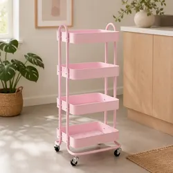 4-Tier Rolling Cart Dimensions and Specs - Pink