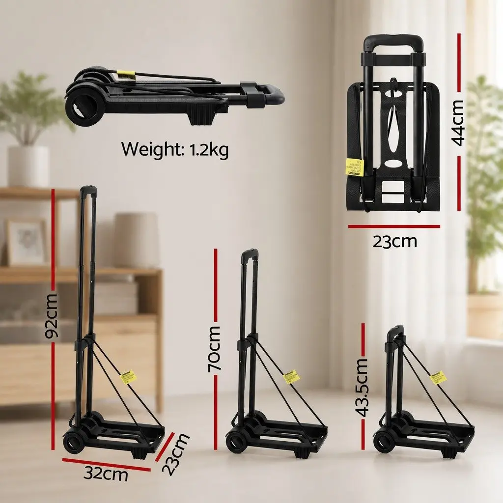 Folding Hand Trolley Portable Luggage Cart Lightweight Travel Black 25kg
