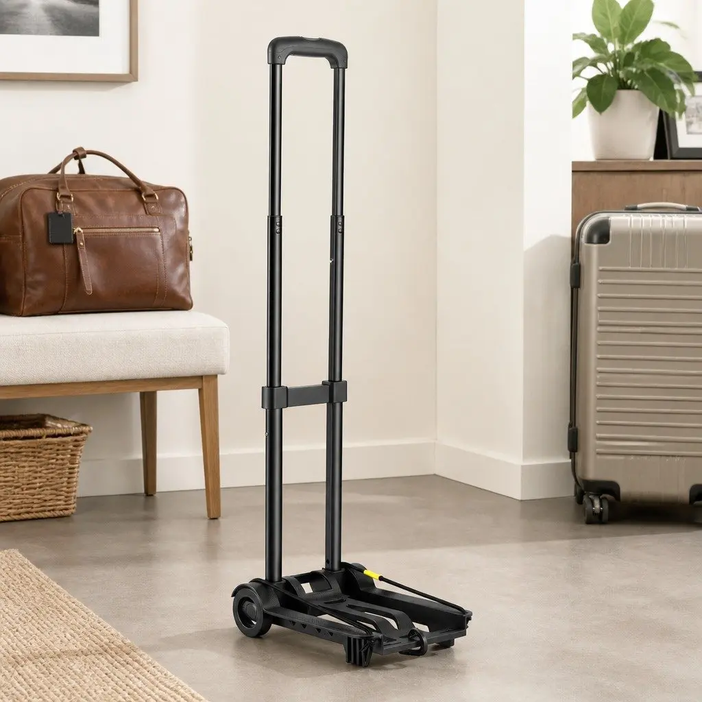 Folding Hand Trolley Portable Luggage Cart Lightweight Travel Black 25kg