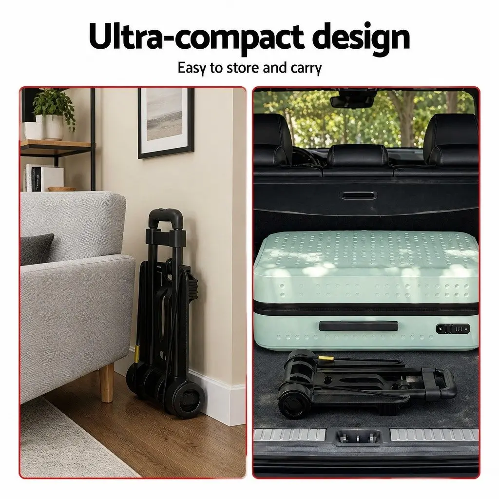 Folding Hand Trolley Portable Luggage Cart Lightweight Travel Black 25kg