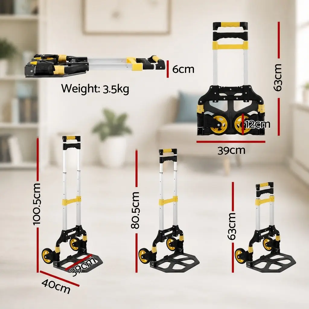 Folding Hand Truck with Adjustable Handle and Rubber Wheels