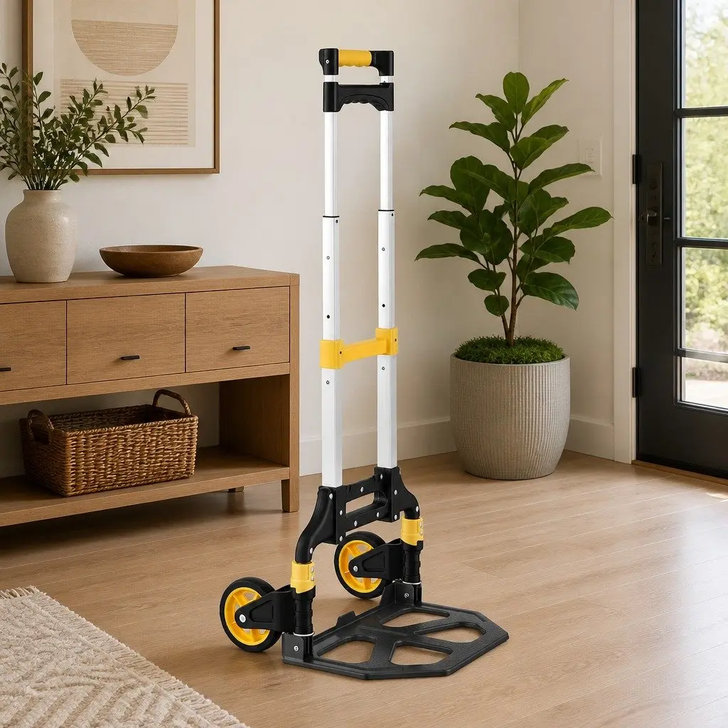 Folding Hand Truck with Adjustable Handle and Rubber Wheels