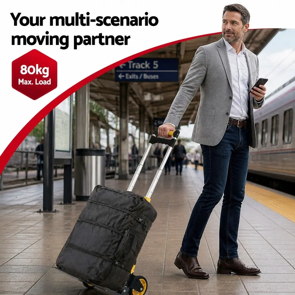 Folding Hand Truck with Adjustable Handle and Rubber Wheels