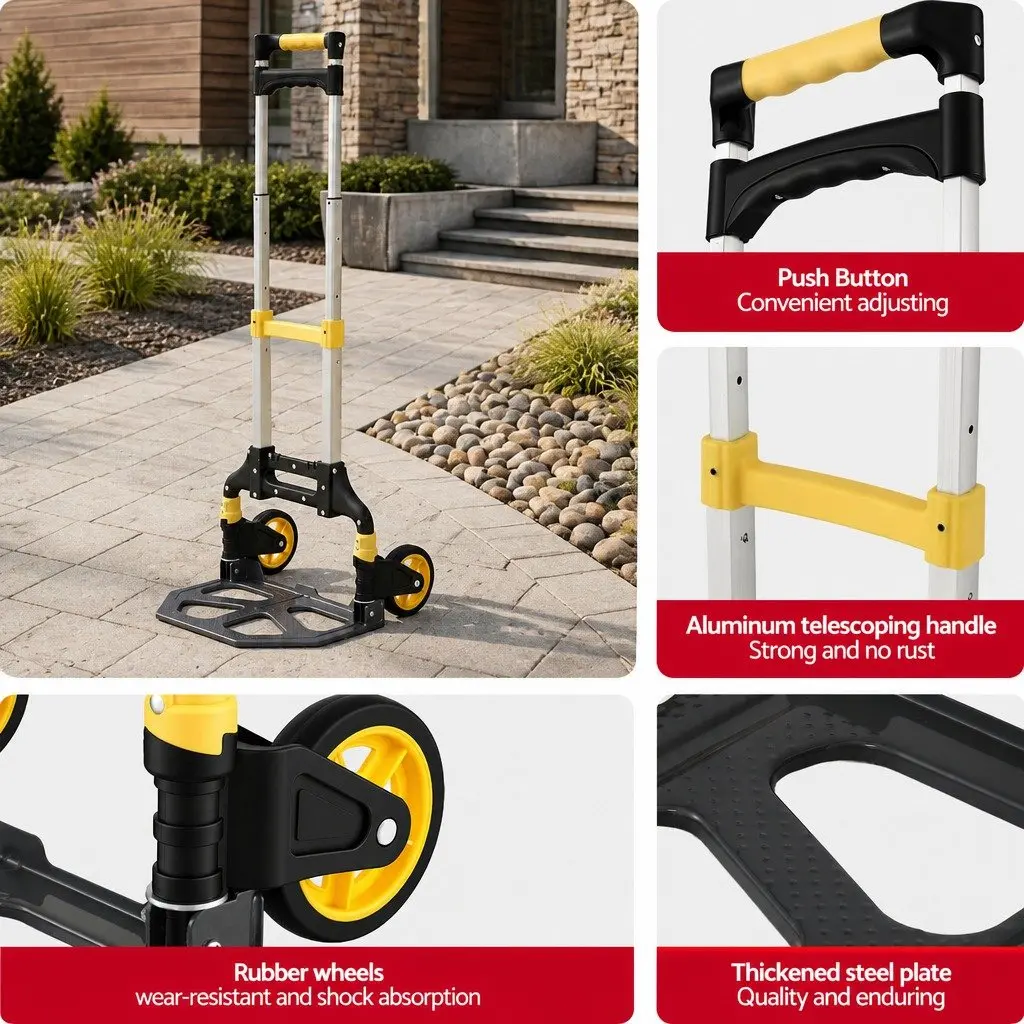Folding Hand Truck with Adjustable Handle and Rubber Wheels
