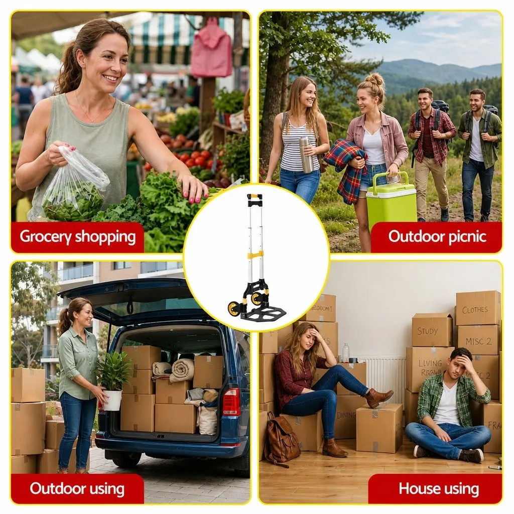 Folding Hand Truck with Adjustable Handle and Rubber Wheels
