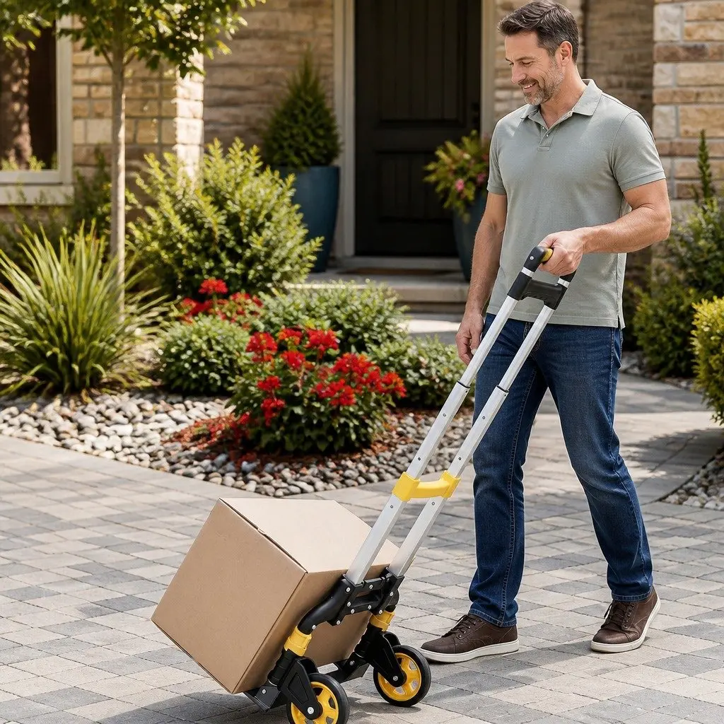 Folding Hand Truck with Adjustable Handle and Rubber Wheels