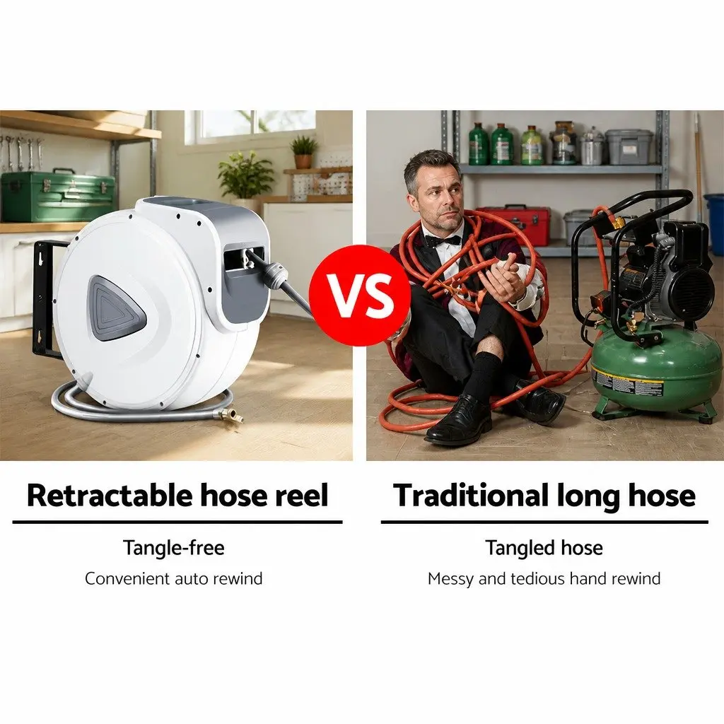 Air Hose Reel 10m Retractable Auto Rewind Wall Mount Swivel Workshop Garage