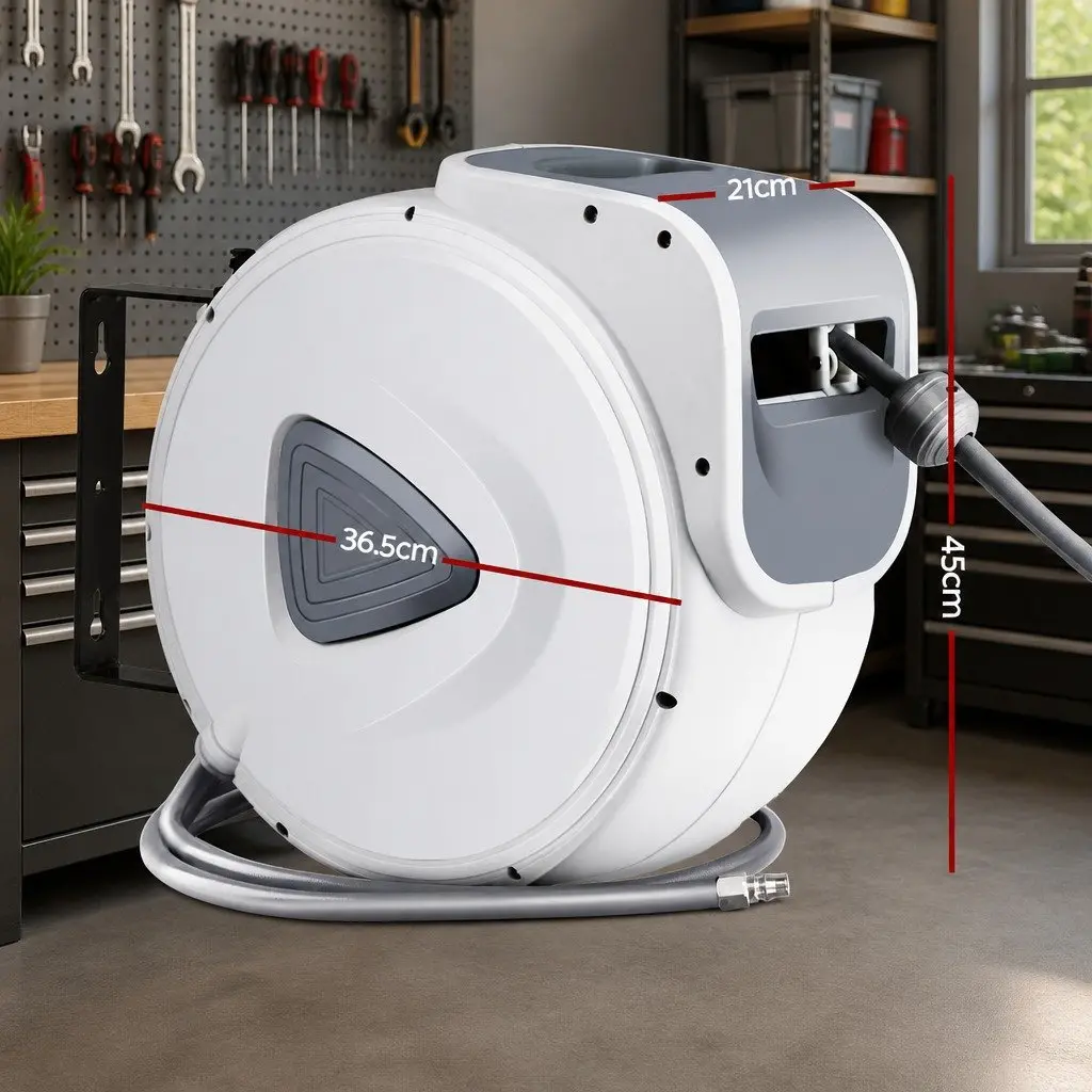 Air Hose Reel 20m Retractable Auto Rewind Wall Mount Swivel Compressor Garage