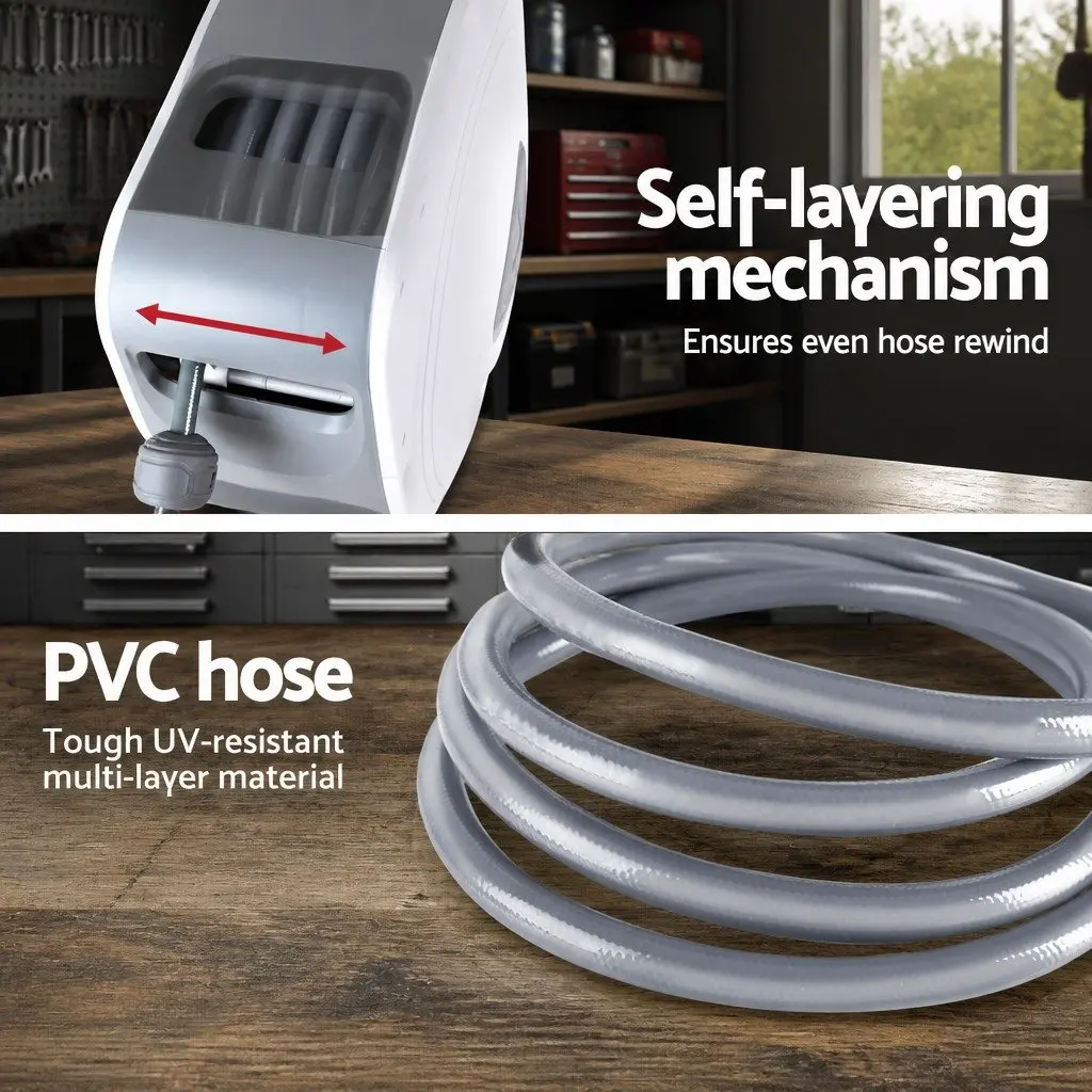 Air Hose Reel 20m Retractable Auto Rewind Wall Mount Swivel Compressor Garage