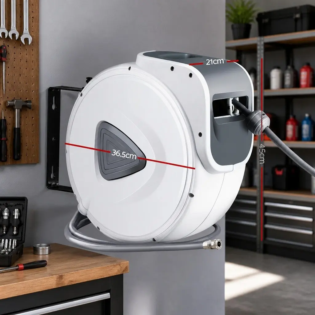 Air Hose Reel 20m Retractable Auto Rewind Wall Mount Swivel Compressor Garage